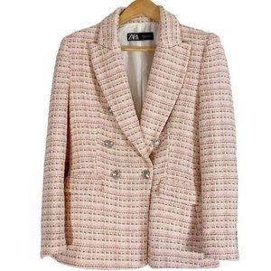 ZARA Tweed Blazer Size Medium Pink